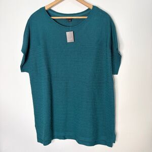 J. Jill Wearever Collection Knit Short Sleeve Top Teal Dolman Sleeve Women L NWT